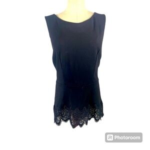 IMNYC Isaac Mizrahi Black Peplum Top Lace Trim NWT Sleeveless SIze XL